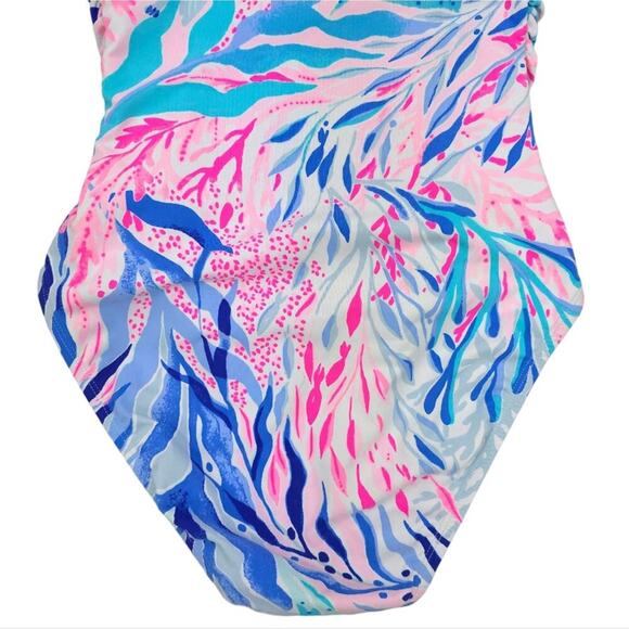 Lilly Pulitzer Flamenco One Piece bathing Suit Periwinkle Purple Fan Sea Pants - Picture 10 of 13